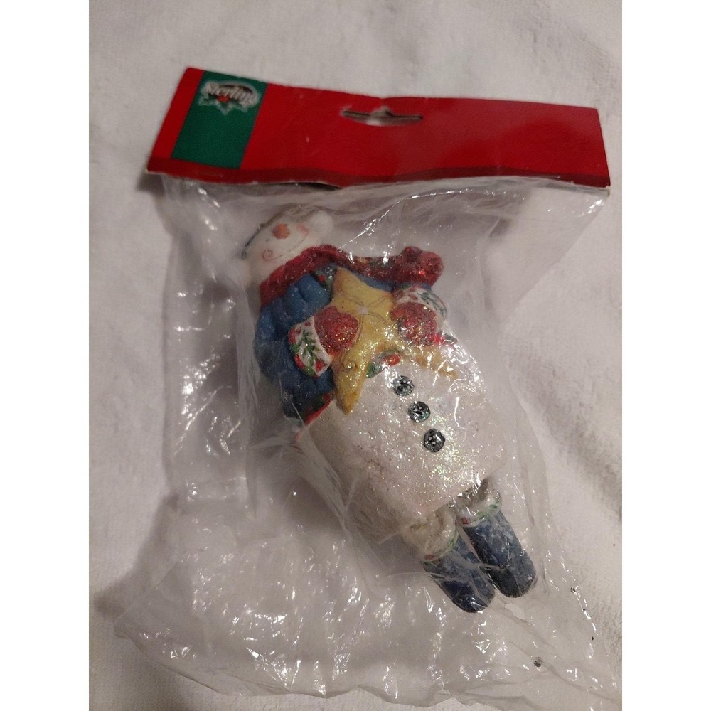 Vintage Sterling resin‎ snowman ornament dangling legs Collectible Christmas 5in